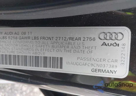 2012 Audi A6 3.0 Premium from USA, damaged, VIN WAUGGAFC9CN037389